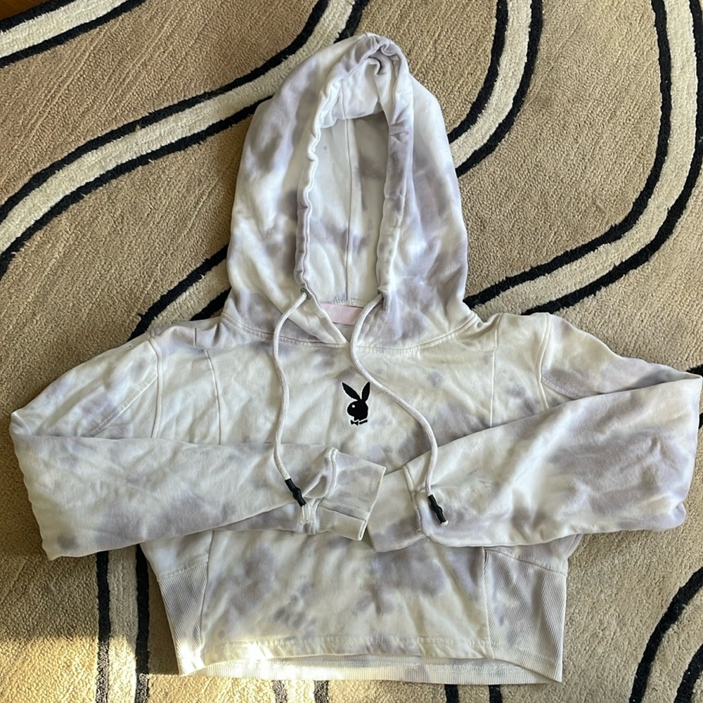 Playboy Missguided cropped tie dye hoodie